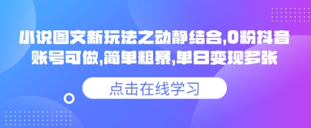 小说推文图文新玩法之动静结合，0粉抖音账号可做，简单粗暴，单日变现多张-知行创·网创