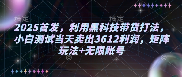 2025首发，利用黑科技带货打法，小白测试当天卖出3612利润，矩阵玩法+无限账号【揭秘】-知行创·网创