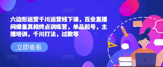 六边形运营千川运营线下课，百业直播间爆量真相终点训练营，单品起号，主播培训，千川打法，过款等-知行创·网创