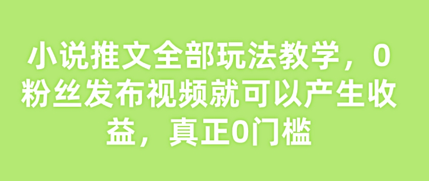 小说推文全部玩法教学，0粉丝发布视频就可以产生收益，真正0门槛-知行创·网创