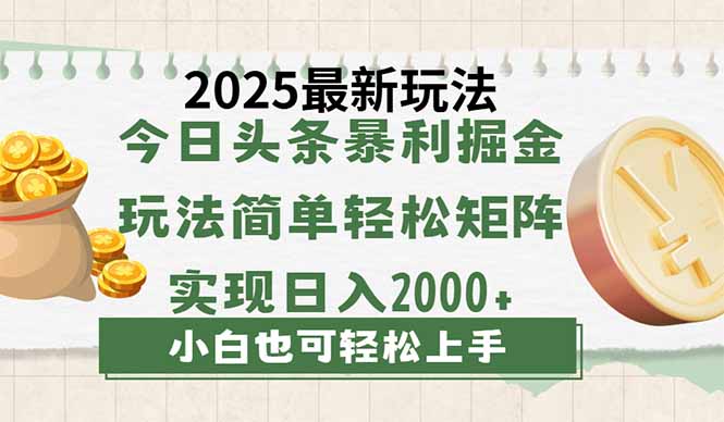 今日头条2025最新玩法，思路简单，复制粘贴，轻松实现矩阵日入2000+-知行创·网创