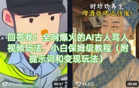 回答我！全网爆火的AI古人骂人视频玩法，小白保姆级教程(附提示词和变现玩法)-知行创·网创