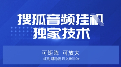 【搜狐音频挂G】独家技术，可矩阵可放大，红利期稳定月入8k【揭秘】-知行创·网创
