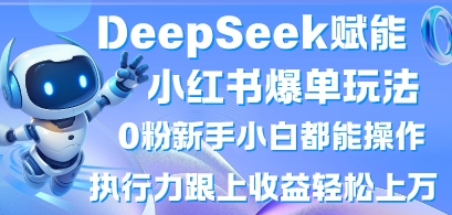 DeepSeek赋能小红书爆单玩法0粉新手小白都能操作，执行力跟上收益轻松上W，懒人勿做-知行创·网创