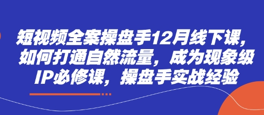 短视频全案操盘手12月线下课，如何打通自然流量，成为现象级IP必修课，操盘手实战经验-知行创·网创