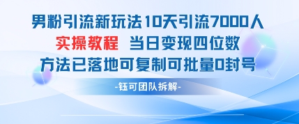 男粉引流新玩法10天引流7000人当日变现四位数可复制可批量0封号-知行创·网创