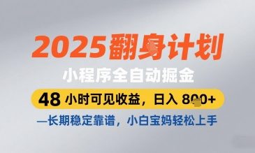 2025小程序全自动掘金，48 小时可见收益，日入8张，长期稳定靠谱，小白宝妈轻松上手【揭秘】-知行创·网创