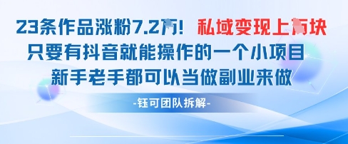 抖音私域项目23条作品涨粉7.2W，私域变现1W-知行创·网创