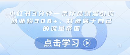 小红书3分钟一条作品精准引流创业粉300+，打造属于自己的流量帝国-知行创·网创