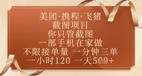 飞猪美团截图项目，你只管截图，一部手机在家做，正规平台无套路，一天5张+【揭秘】-知行创·网创