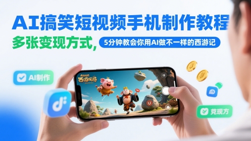 AI搞笑短视频手机制作教程，多张变现方式，5分钟教会你用AI做不一样的西游记-知行创·网创