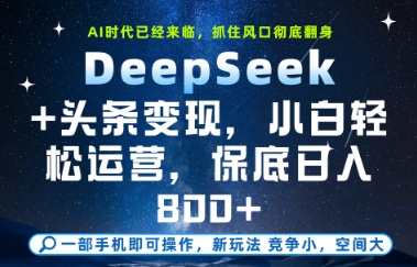 DeepSeek+头条变现，保姆级教学，小白轻松上手，日入8张+【揭秘】-知行创·网创
