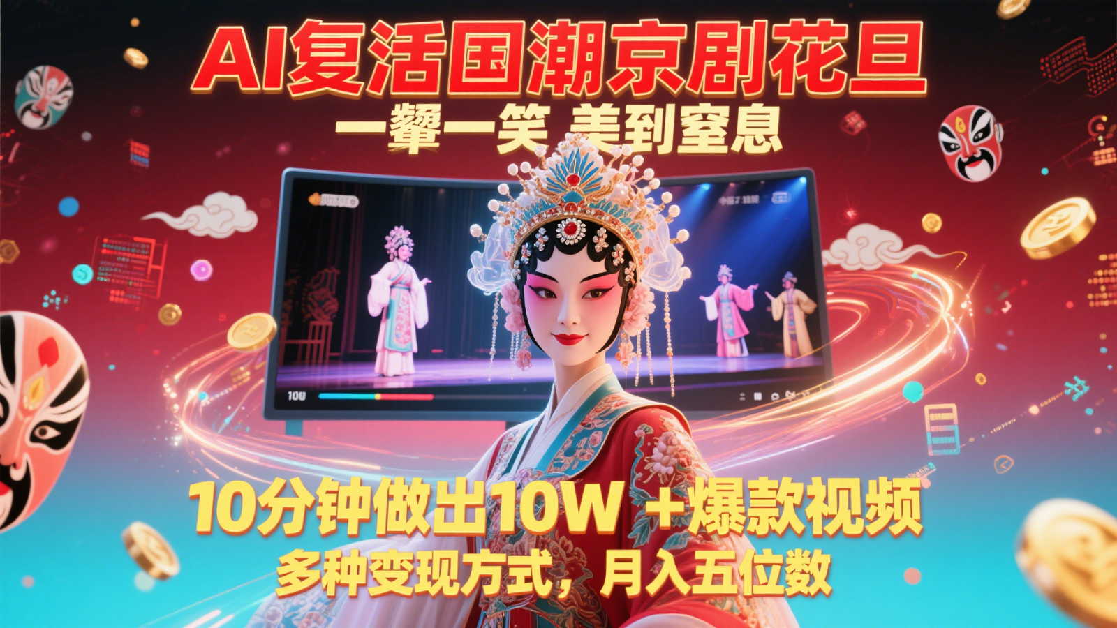 AI复活国潮京剧花旦，一颦一笑美到窒息，10分钟做出10W+爆款视频，多种变现方式-福缘网-知行创·网创
