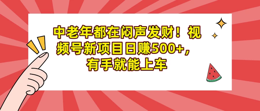 中老年都在闷声发财！视频号新项目日赚500+，有手就能上车-知行创·网创