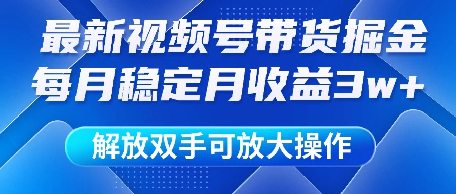 最新视频号带货掘金项目，每月稳定月收益3w+，解放双手，可放大操作-知行创·网创