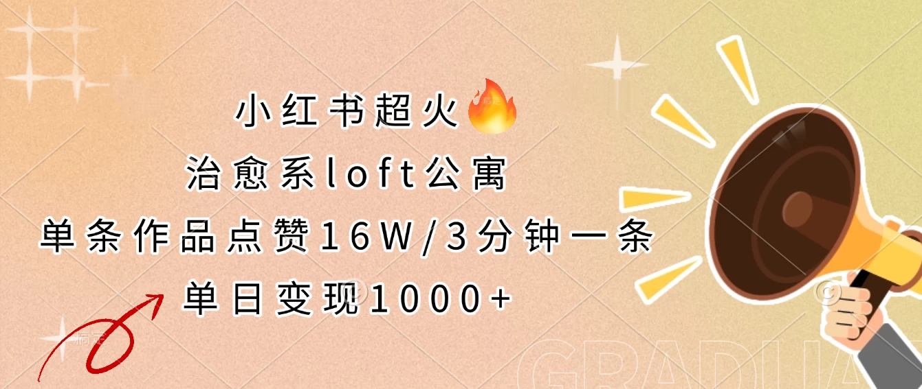 小红书超火的治愈系loft公寓，单条作品点赞16W，3分钟一条，单日变现1000+-知行创·网创