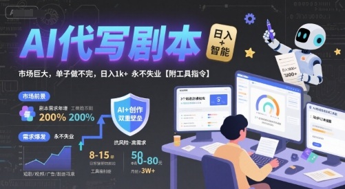 AI代写剧本，市场巨大，单子做不完，日入1k+ 永不失业【附工具指令】-知行创·网创