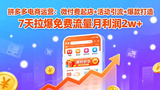 拼多多电商运营：微付费起店+活动引流+爆款打造 7天拉爆免费流量月利润2w+-知行创·网创