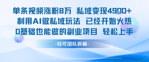 单条视频私域变现4.9k+利用AI做私域玩法 已经开始火热0基础也能做的副业项目轻松上手-知行创·网创