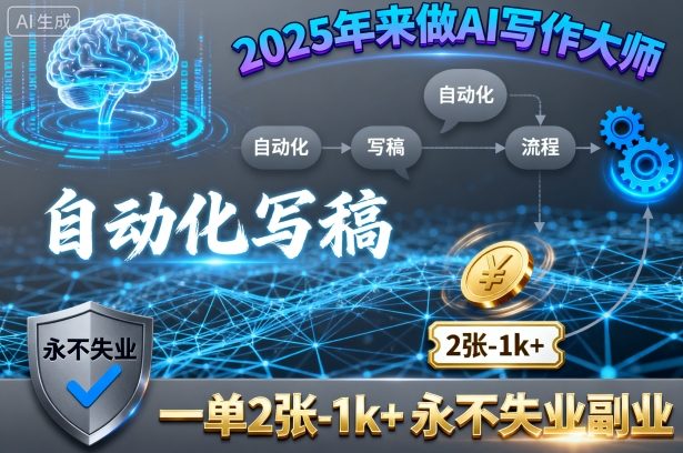 2025年来做AI写作大师，自动化写稿，一单2张-1k+，永不失业副业-知行创·网创