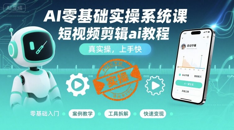 AI零基础实操系统课，短视频剪辑ai教程，真实操，上手快-知行创·网创
