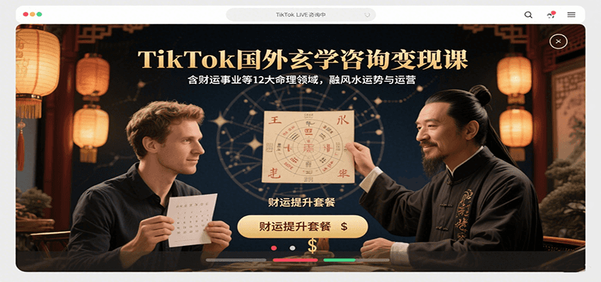 TikTok国外玄学咨询变现课，含财运事业等12大命理领域，融风水运势与运营-知行创·网创