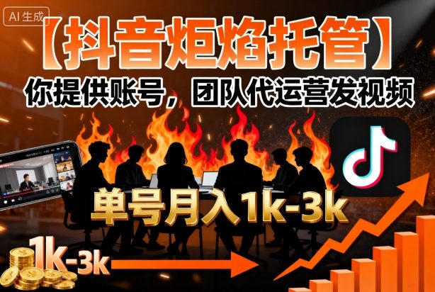 【抖音炬焰托管】你提供账号，团队代运营发视频，单号月入1k+【揭秘】-知行创·网创