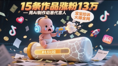 用AI制作幼崽代言人，宝宝的控诉火爆全网，15条作品涨粉13W，单号月入5位数实操教程-知行创·网创