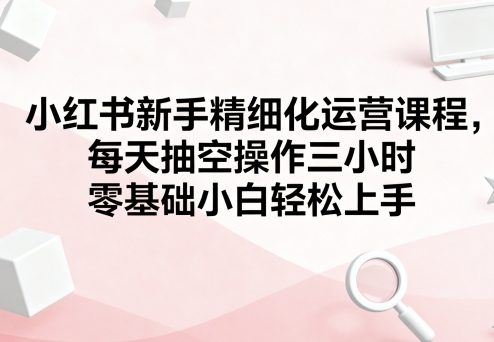 小红书新手精细化运营课程，每天抽空操作三小时，零基础小白轻松上手-知行创·网创