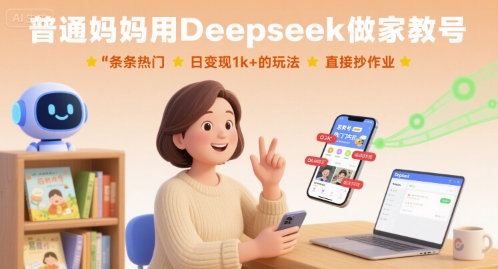 普通妈妈用Deepseek做家教号，条条热门，日变现1k+的玩法，直接抄作业-知行创·网创