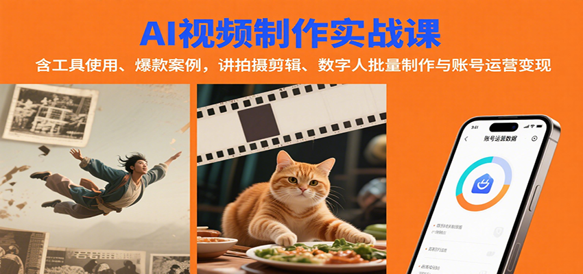 AI视频制作实战：含工具使用、爆款案例，讲拍摄剪辑、数字人批量制作与账号运营变现-知行创·网创