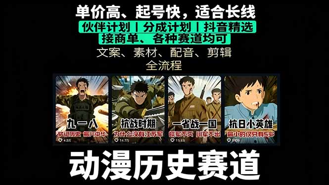 历史动漫赛道撸分成：起号、文案、素材、配音、剪辑，单视频收益破万-知行创·网创