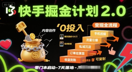 快手掘金计划2.0，快手电商变现全流程，简单可复制，0投入-知行创·网创