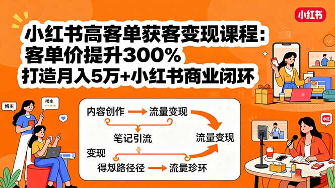 小红书高客单获客变现课程：客单价提升300%，打造月入10万+小红书商业闭环-知行创·网创