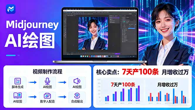 AI绘图照片开口说话视频制作：Midjourney+数字人，7天产100条月增收过万-知行创·网创