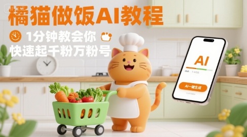 有趣的橘猫买菜做饭视频，用AI一键搞定，1分钟教会你，快速起千粉万粉号-知行创·网创