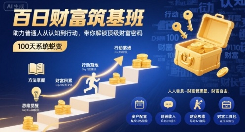 百日财富筑基班，助力普通人从认知到行动，带你解锁顶级财富密码-知行创·网创