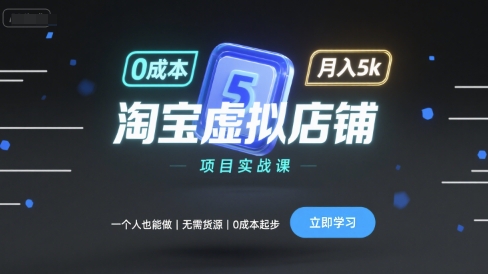 淘宝虚拟店铺项目实战课，一个人也能做，无需货源、0成本起步，月入5k-知行创·网创