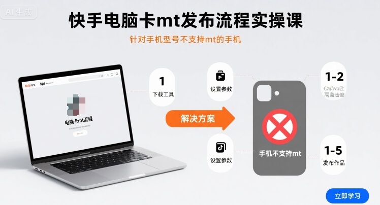 快手电脑卡mt发布流程实操课，针对手机型号不支持mt的手机-知行创·网创