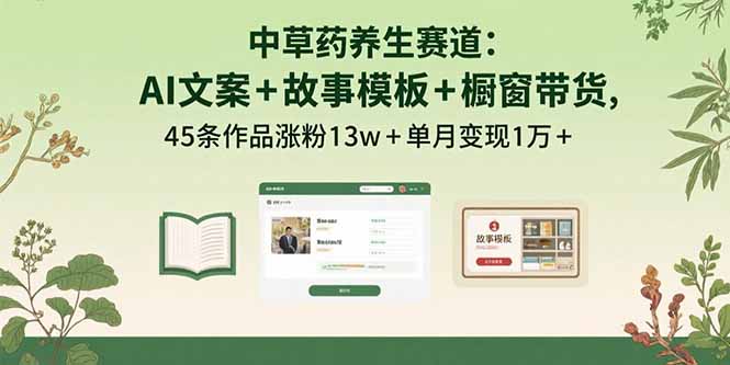 中草药养生赛道：AI文案+故事模板+橱带货，45条作品涨粉13w+单月变现1万+-知行创·网创