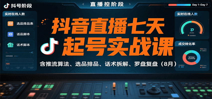 抖音直播七天起号实战课：含推流算法、选品排品、话术拆解、罗盘复盘(8月)-知行创·网创