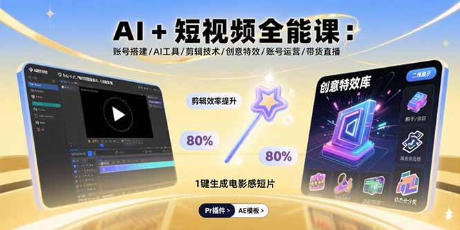 AI+短视频全能课：账号搭建/AI工具/剪辑技术/创意特效/账号运营/带货直播-知行创·网创