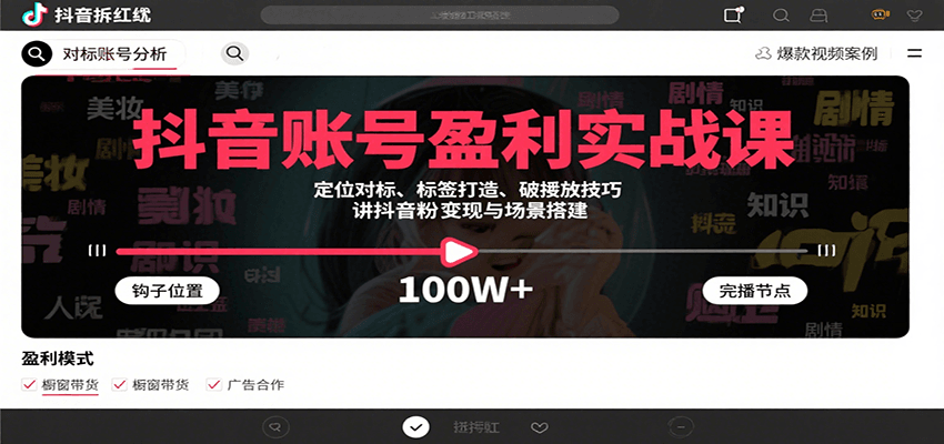 抖音账号盈利实战课，定位对标、标签打造、破播放技巧，讲涨粉变现与场景搭建-知行创·网创