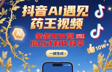 抖音AI遇见药王视频，条条10W赞，快速起千粉万粉号，傻瓜式制作教学-知行创·网创