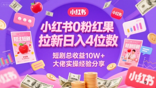 小红书0粉红果短剧拉新日入4位，数短剧总收益10W+大佬实操经验分享-知行创·网创