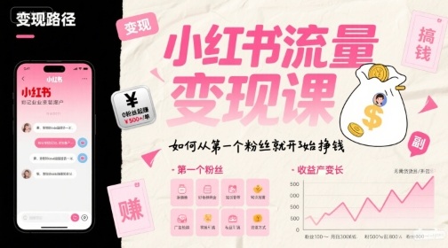 小红书流量变现课，如何从第一个粉丝就开始挣钱-知行创·网创