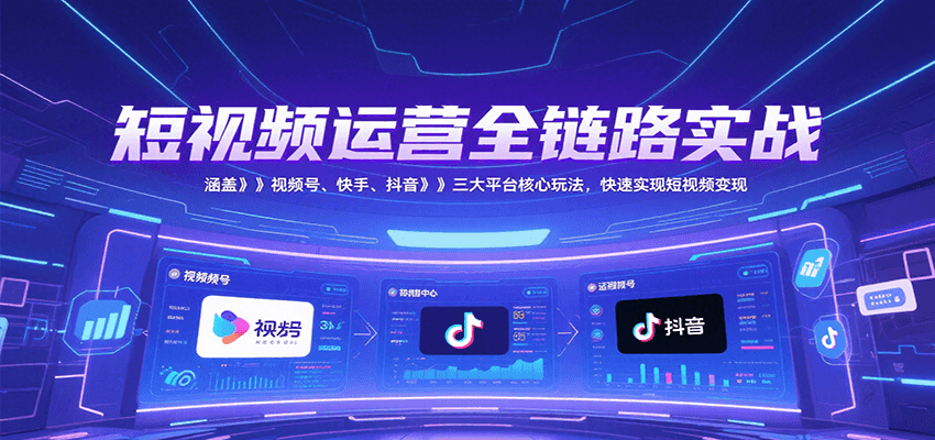 短视频运营全链路实战，涵盖视频号、快手、抖音三大平台核心玩法，快速实现变现！-知行创·网创