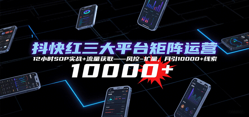 抖快红三大平台矩阵运营，12小时SOP实战+流量获取-风控-扩量，月引10000+线索-知行创·网创