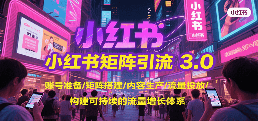小红书矩阵引流3.0，账号准备/矩阵搭建/内容生产/流量投放/构建可持续的流量增长体系-知行创·网创