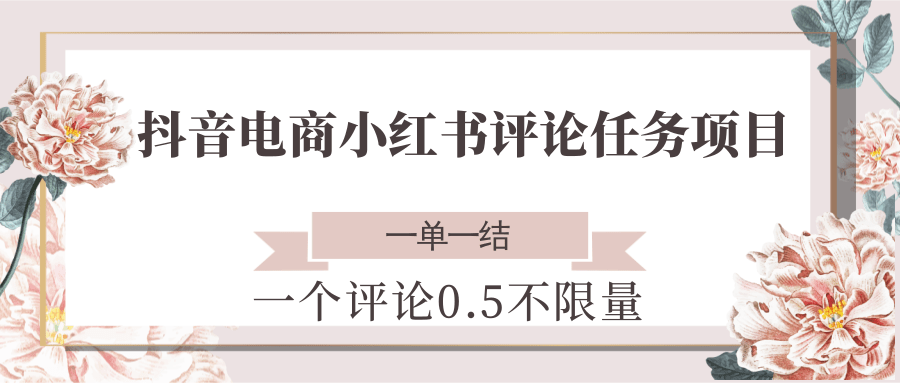 抖音电商小红书评论任务项目，一个评论0.5，一单一结 不限量-知行创·网创
